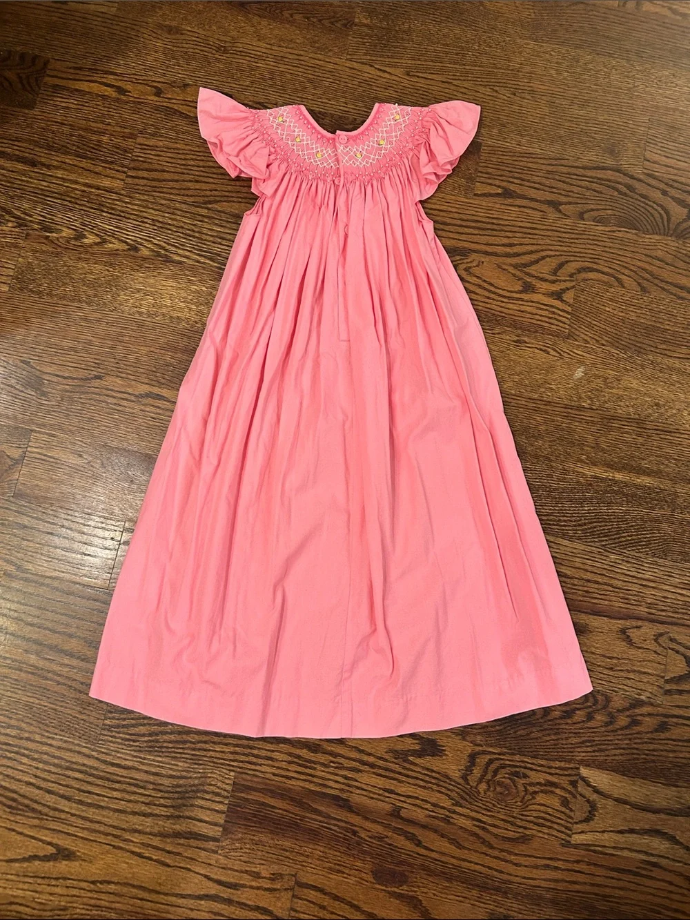 Girls' Pink Smocked Flutter Sleeve Formal Dress